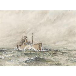 English School (Early 20th Century): WWI Battleship at Sea, watercolour unsigned 25cm x 34cm