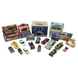 Collection of die-cast and tin models, including Matchbox London bus, Hit Thomas & Friends Jack, American Postal Collection Commemorative St.Paul Ocean Liner etc (23)