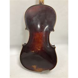 Neuner & Hornstiner early 20th century half size violin c1900, two piece maple back and ribs with a spruce top in a later ridged carrying case, no bow Length 57cm