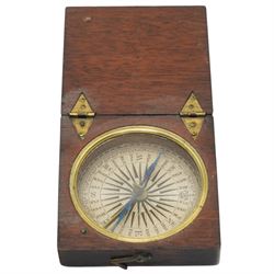 19th Century-magnetic navigational sailors compass in a square mahogany case with a hinged...