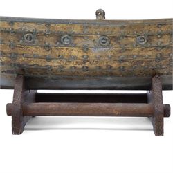 Danish viking ship, in the manor of Edward Aagaard, upon a wooden stand, marked Denmark to the bow of the ship, L41cm 
