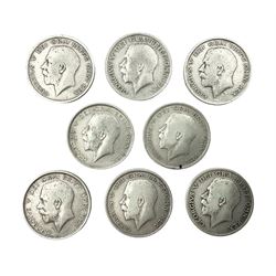 Eight King George V 1916 silver half crown coins