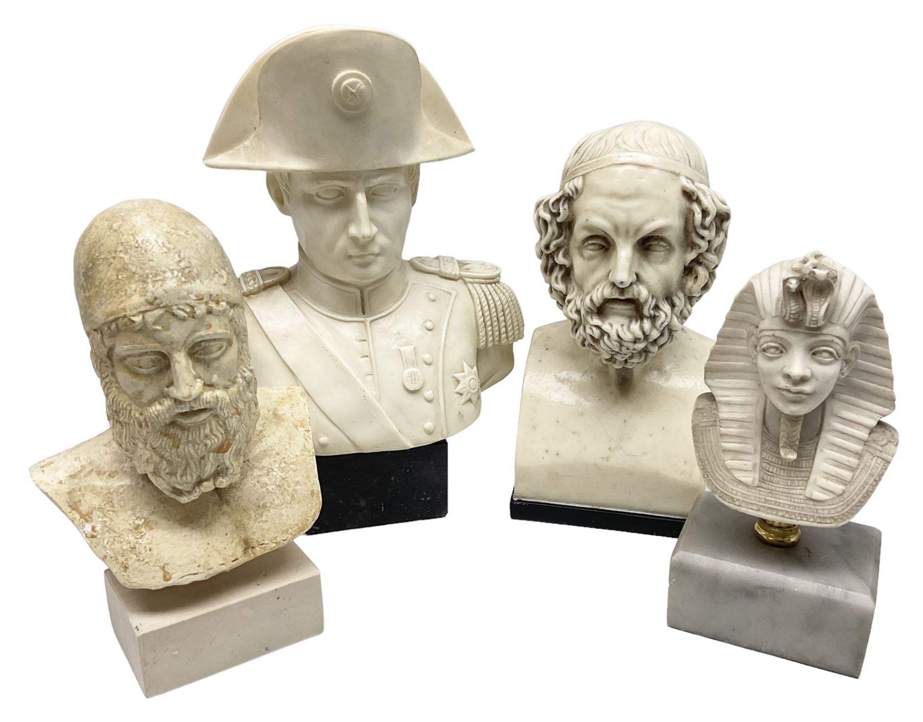 Italian bust of Napoleon Bonaparte, signed G. Ruggeri, together with three other busts, tallest H23cm