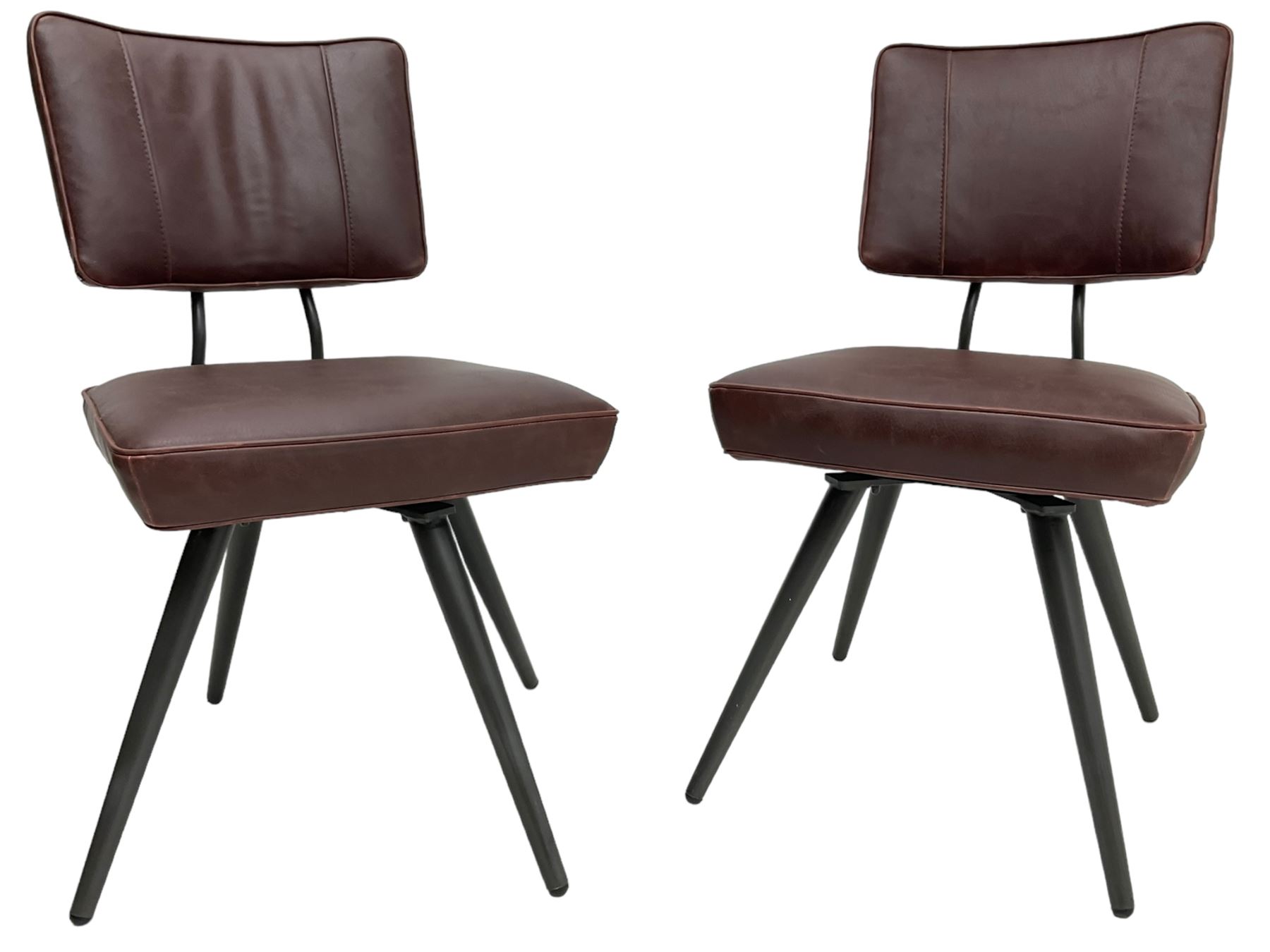 Barker & Stonehouse - pair of 'Sawyer' swivel dining chairs, upholstered in dark maroon leather, on splayed metal supports
