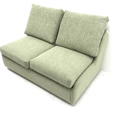 Two seat sofa bed upholstered in lime green fabric, W140cm