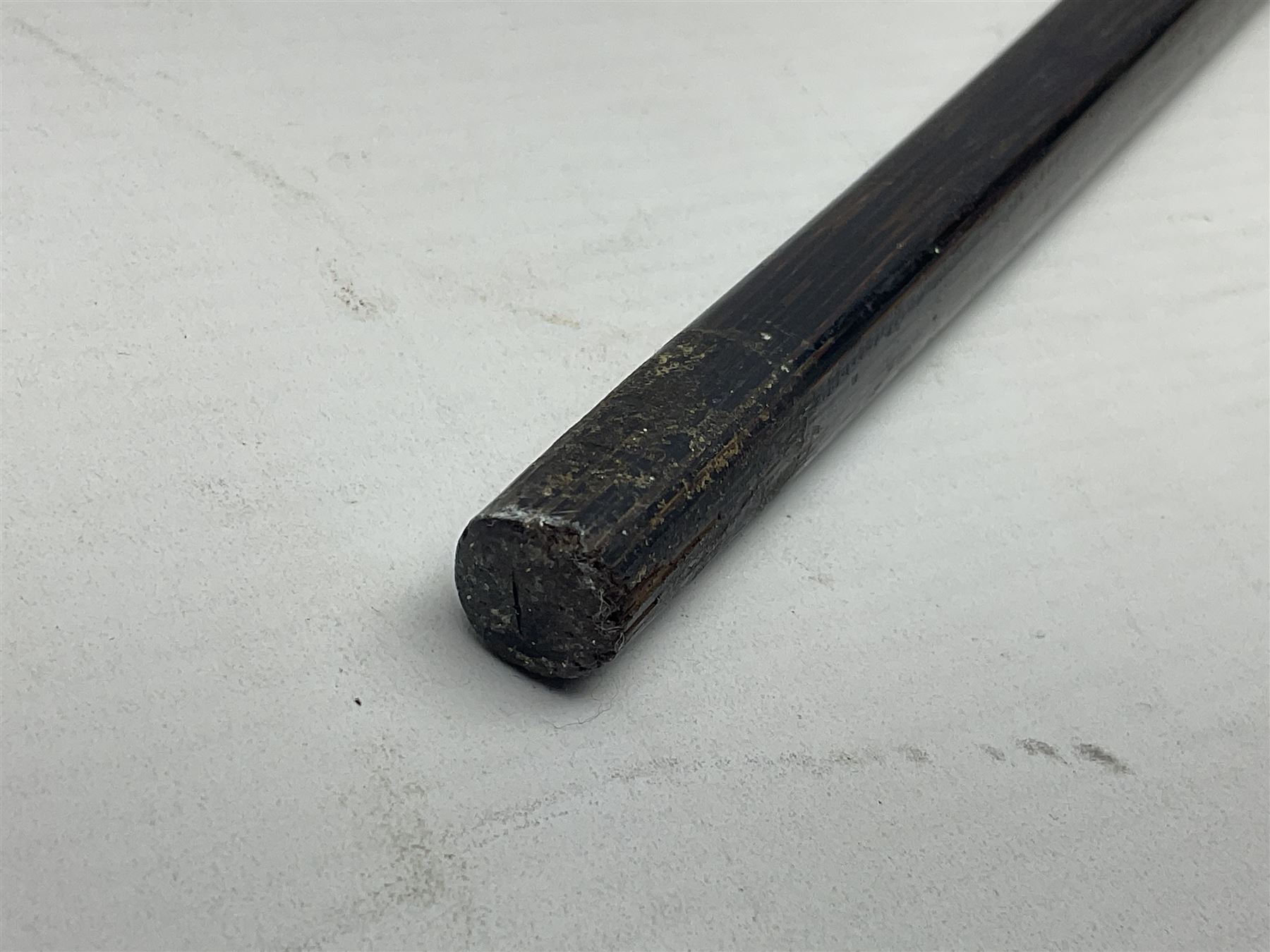 Austrian Art Nouveau zebra wood walking stick, silver covered angular handle relief decorated with stylised flowers, hallmarked Vienna c1900, makers mark LM, H84cm