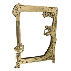 Art Nouveau style mirror in the manner of WMF, decorated with a female figure and floral motifs, the easel support verso with spurious WMF, H35cm