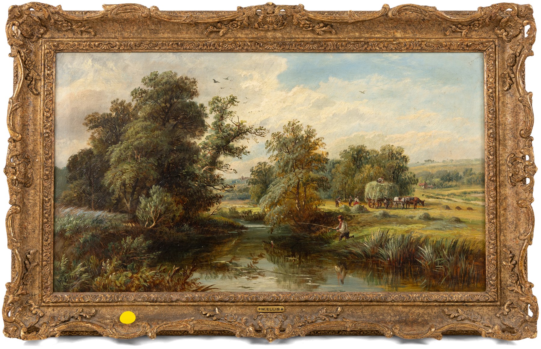 Walter Erasmus Ellis (British 1849-1918): Angler on the Riverside, oil on canvas 29.5cm x 52.5cm