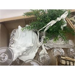 Collection of glass ware, to include six tumblers and six wine glasses, together with other decorative collectables, in two boxes