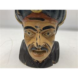 Painted wood pharmacist gaper display head, modelled with an open mouth, H26cm
