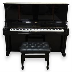 Yamaha model U5 upright piano retailed by Harrods, 88 keys and three pedals within high gl...