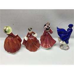 Ten Royal Doulton figures, to include Lydia HN1908, Goody Two Shoes HN2037, May HN2746, A Single red Rose HN3376, etc, nine with original boxes 