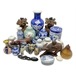 Collection of oriental ceramics, including ginger jars, vase, foo dog etc, together with other collectables