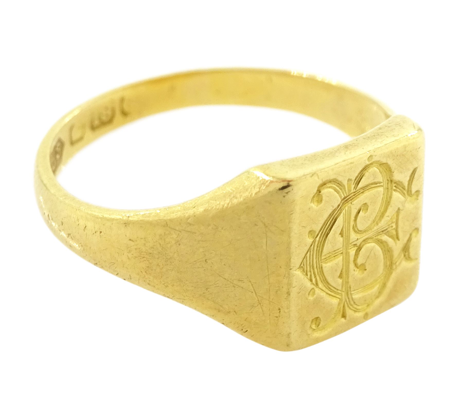 Early 20th century 18ct gold signet ring, monogrammed with initials, hallmarked
