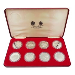 Eight Queen Elizabeth II sterling silver crown coins commemorating the Queen's 1977 Silver Jubilee, cased with certificate