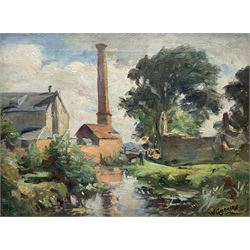 William Greaves (British 1852-1938): Chimney and Stream, oil on canvas signed 22cm x 39.5cm 