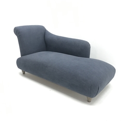 Loaf Bronte chaise longue, upholstered in a soft blue fabric, turned supports, W170cm, H80cm, D75cm