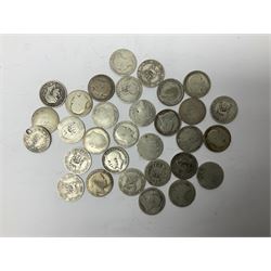 Approximately 220 grams of Great British pre 1920 silver coins, including Queen Victoria Gothic florins, King Edward VII standing Britannia florins, Queen Victoria and other sixpences etc