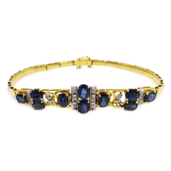  14ct gold sapphire and diamond bracelet, stamped 585  
