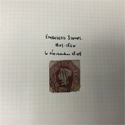 Mostly Great British Queen Victoria and later stamps, including penny black with red MX cancel, 1840 two pence blue with red MX cancel, imperf penny red with black MX cancel, perf penny reds, various Queen Victoria surface printed issues, King Edward VII two shillings sixpence and five shillings, King George V seahorses with values to ten shillings, King George VI with ten shilling dark blue used, Queen Elizabeth II pre and post decimal etc, housed in 'The Simplex Blank Album'