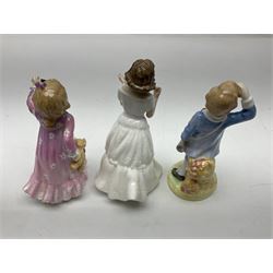Nine Royal Doulton figures, to include Little Boy Blue HN2062, Time for Bed HN3762, Mary Had a Little Lamb HN2048, Special Friend HN3607, etc all with printed mark beneath, some with original boxes  