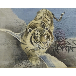  Chinese Tigers, four 20th century paintings on fabric unsigned max 45cm x 53cm (4)  