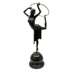 Art Deco style bronze figure of a ring dancer, after 'Chiparus', H52cm