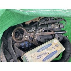 Quantity of horse tack and equipment to include Hauptner electric horse clippers, The Horseman Electric Clippers, bits, bridles, girths, rugs, jodpa boots etc  