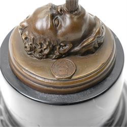 After Giambologna (Italian 1529-1608)- Bronze figure of Mercury holding the caduceus, with signature and foundry mark on marble base H43cm