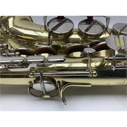 Czechoslovakian Boosey & Hawkes Powertone alto saxophone, serial no.125362; in fitted carrying case with crook