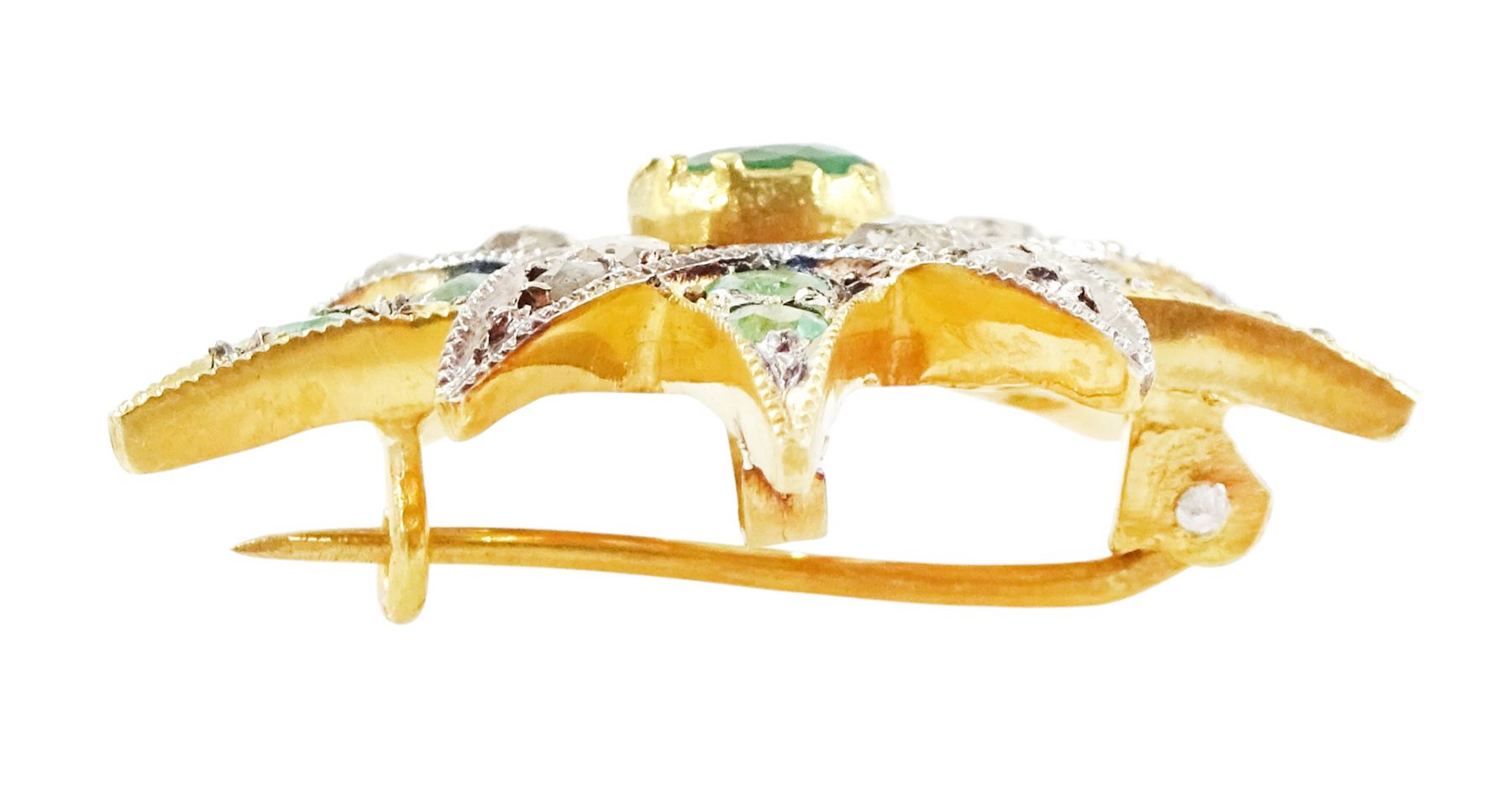 Silver-gilt diamond and emerald star pendant / brooch, with 14ct gold pendant bail, total diamond weight approx 0.50 carat, total emerald weight approx 0.60 carat