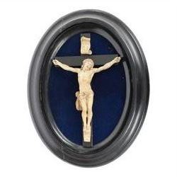 Eight crucifixes with Corpus Christi, various ages and materials, including wood and medal examples, largest H120cm 