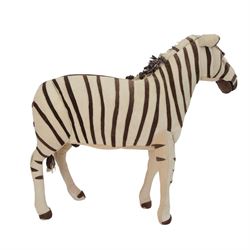 Karen Trower: two zebra sculptures, with leather sew over wood and metal frames, H48cm