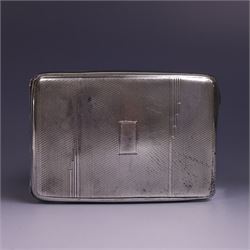 1930s silver cigarette case, of curved rectangular form with engine turned decoration and vacant cartouche, hallmarked Joseph Gloster Ltd, Birmingham 1934 and a 1930s silver sweetheart compact with engine turned decoration and enamel Royal Engineers crest, hallmarked Crisford & Norris Ltd, Birmingham 1939, cigarette box L12cm, H8cm