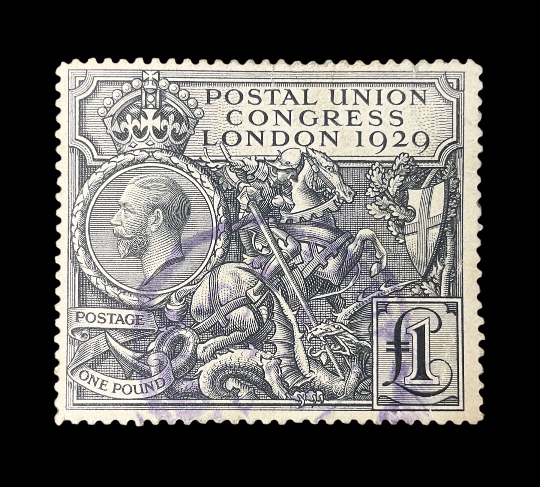 Great Britain King George V 1929 Postal Union Congress one pound stamp, used

