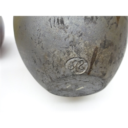  Raku fired vase decorated with leaf motif below reeded neck, H19cm and another, both having impressed AS? monogram (2)  