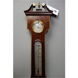  George III style mahogany five dial banjo barometer, with swan neck pediment, silvered dial, H96cm  