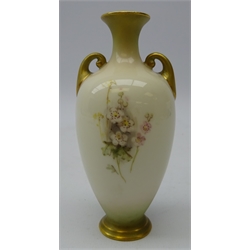  Royal Worcester miniature two handled vase hand painted with a still life of fruit signed Rickells, shape no. 287 date code for 1912 H12cm   
