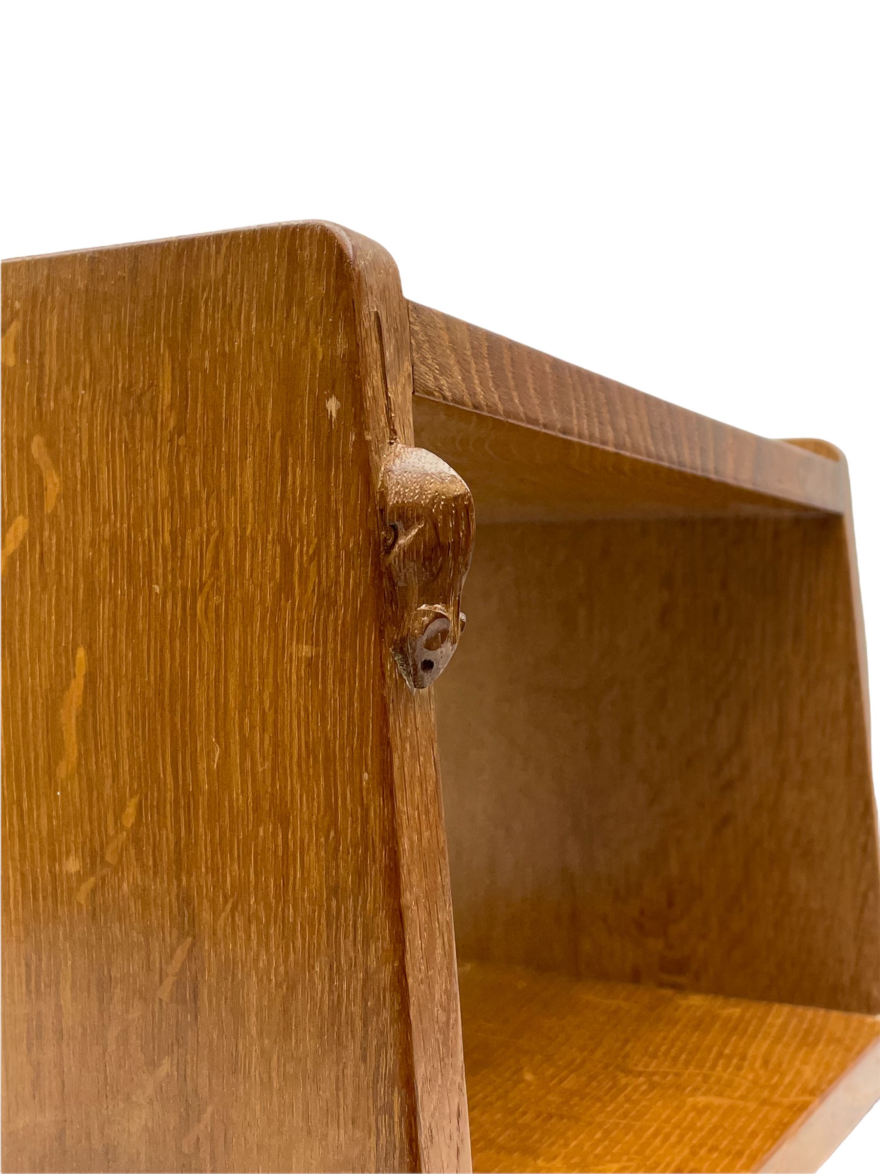 'Mouseman' two tier oak wall hanging shelf, carved with mouse signature, by Robert Thompson of Kilburn