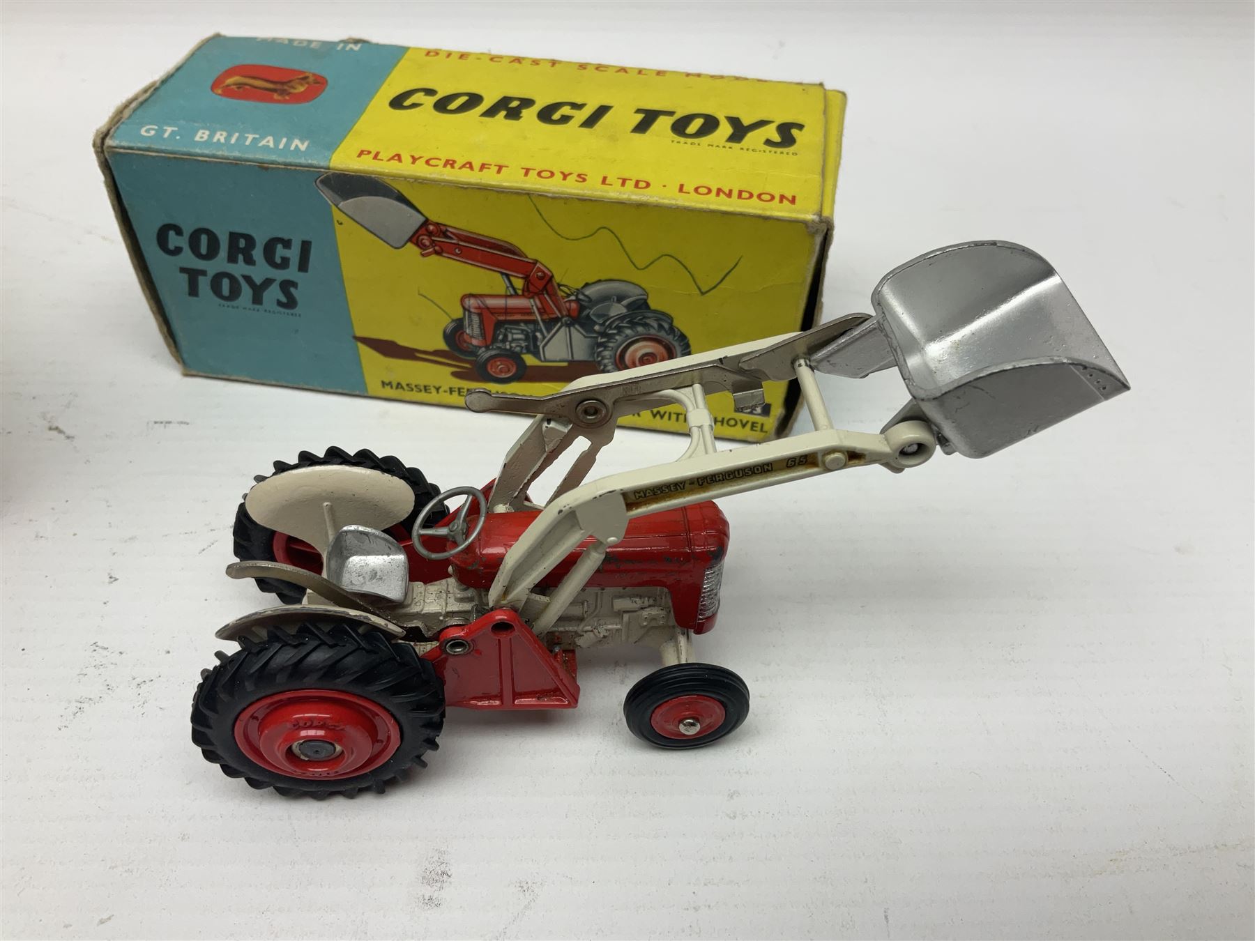 Corgi - Massey-Ferguson 780 Combine Harvester no.1111 and Corgi Massey-Ferguson 65 Tractor with Shovel no.53; both in original boxes 