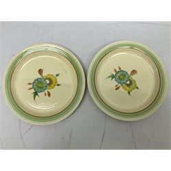 Wilkinson Clarice Cliff honeydew pattern tea service for eight, comprising teapot, milk jug, open sucrier, teacup and saucers, dessert plates and two side plates (29)