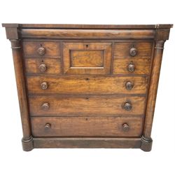 Victorian mahogany chest, fitted with seven drawers, turned upright columns, on plinth base 