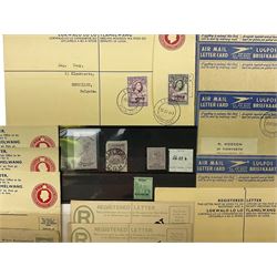 Mostly Bechuanaland Queen Victoria and later stamps, including wrapper from Mafeking to Germany with Bechuanaland two pence, King George V Bechuanaland Protectorate overprints on seahorses with half crown and five shillings values, various items of postal stationary, Airmail letters etc