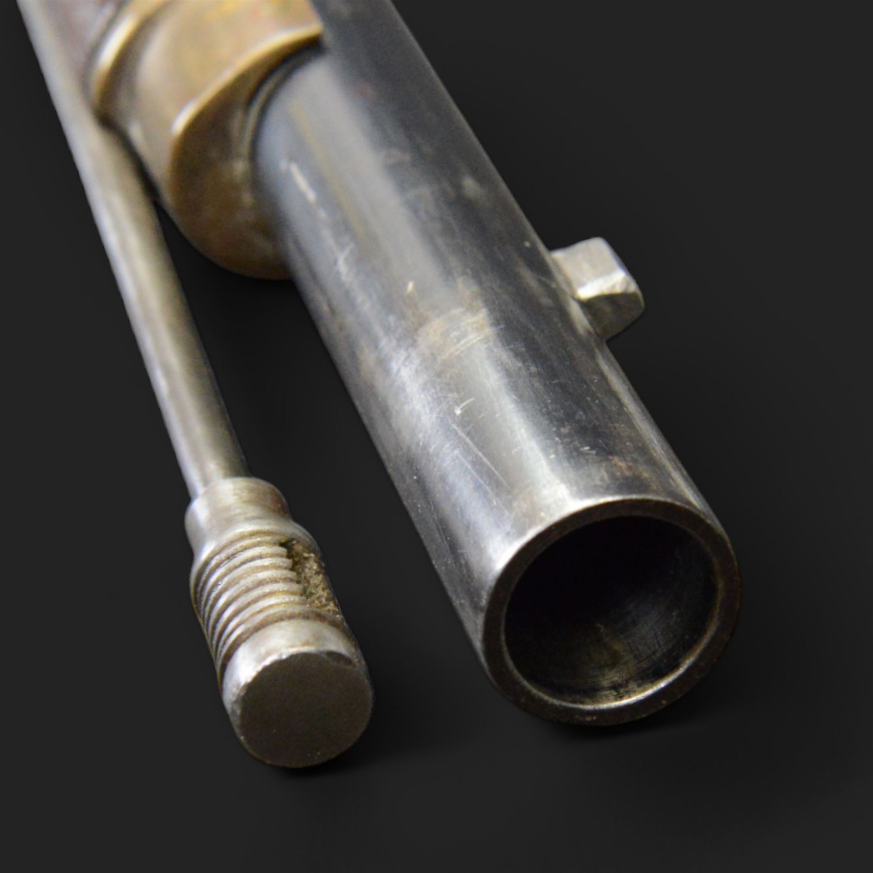 Enfield .577 action rifle, the 91.5cm rifled barrel with three barrel bands and ramrod under, full walnut stock, action marked 'Enfield' with Victoria cypher, overall L131cm