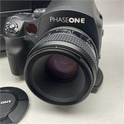 Phase One 645DF camera body, serial no PX001074, with 'Schneider Kreuznach 80mm 1:28' lens, serial no PK004451, Phase one P25+ digital back, with other accessories with original transit case