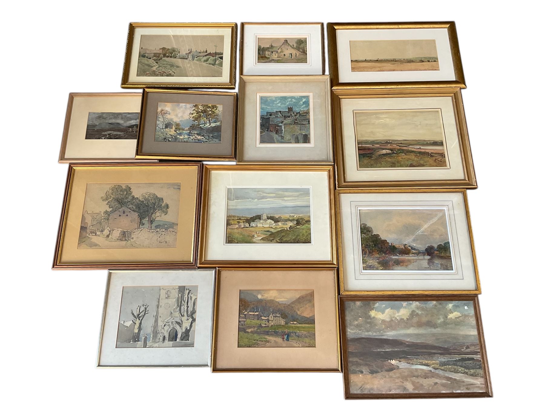 Collection of principally early 20th century watercolours, artists including Joseph Pighills, Peace Sykes, David Muirhead, EJW Prior, Walter Eastwood, George Edward Alexander, John Arthur Dees, Willie Stephenson, John Smith Atherton, David Russell Anderson, etc (13)