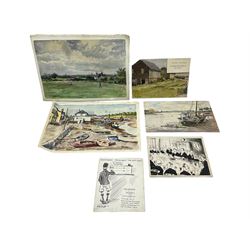 William O Norris (British 19th Century) - Large folio of humorous pen and ink illustrations for Crittall Magazine and other original works to include various advertisement drafts for Eastern National and Marconis Wireless Telegraph Company, mostly dated '25, and a photograph of the artist at work max 36cm x 46cm 