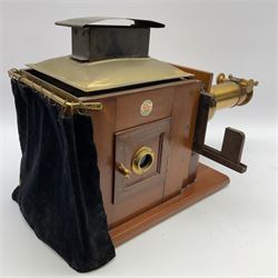Victorian brass and mahogany 'Model C Challenge' magic lantern projector by J. Lizars, with long and short lenses, bears inset maker's plaque, L50cm excluding lenses (lacking burner)