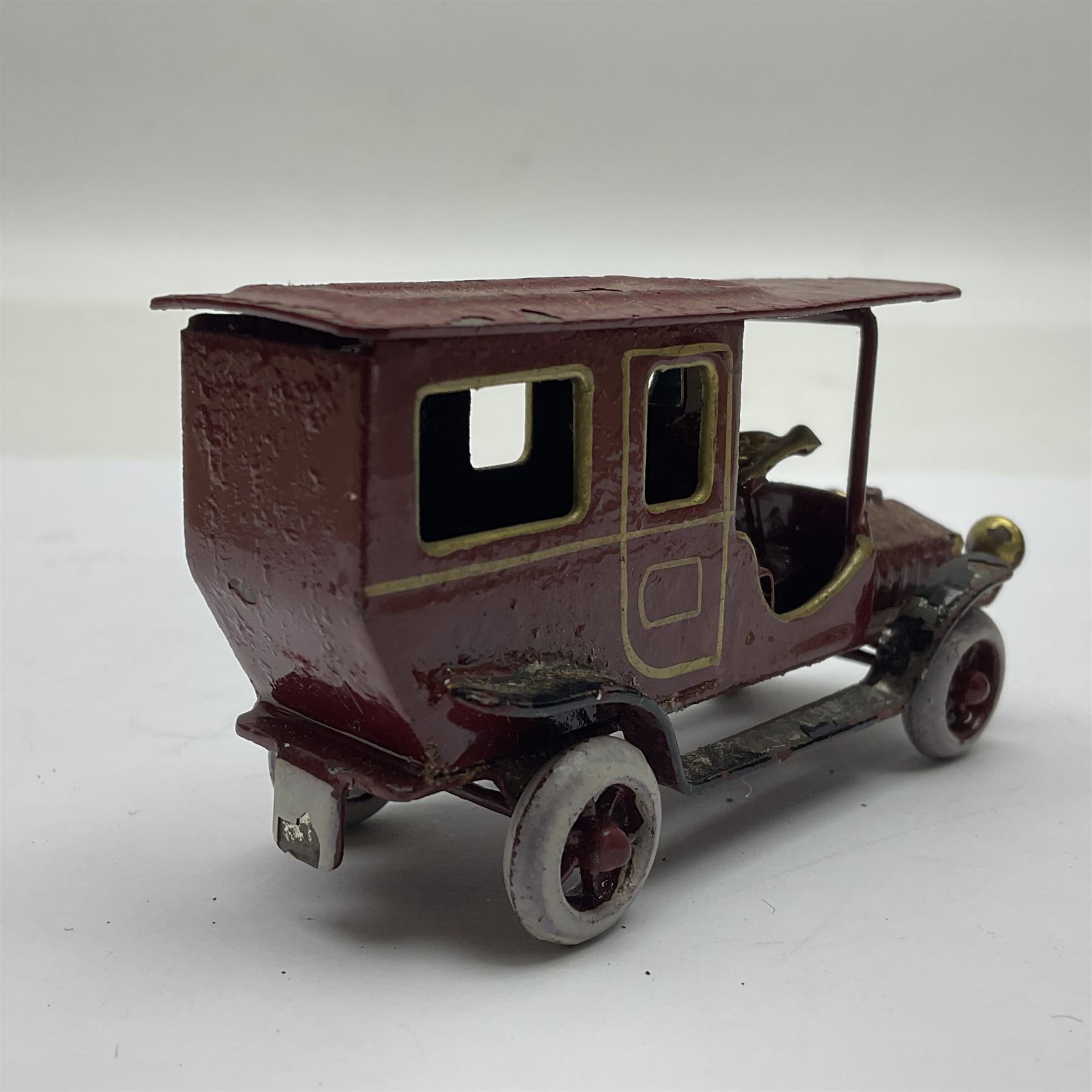 Ernst Plank van, circa 1912, maroon body with gilt detail, hinged roof and driver, H4cm, L7cm