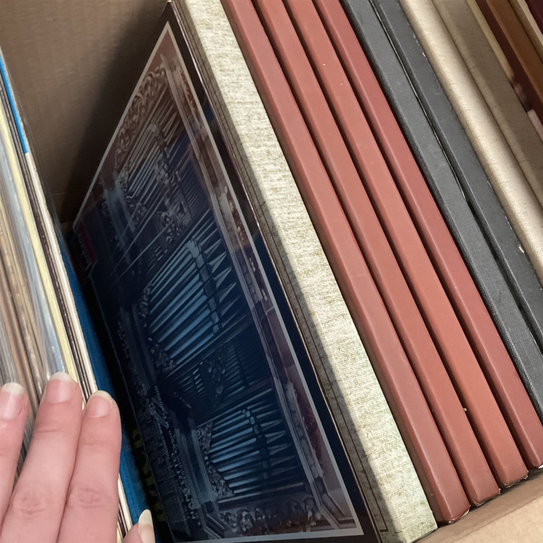 Collection of vinyl LP records in four boxes, mainly classical including The Organs of Bridlington Priory, Fernando Germani Plays Bach, Yehudi Menuhin, etc